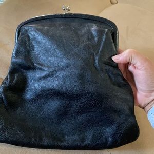 Vintage Black leather foldover purse by Ingber